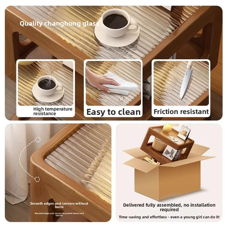 Solid wood bedside table, bedroom bedside storage, household sofa edge