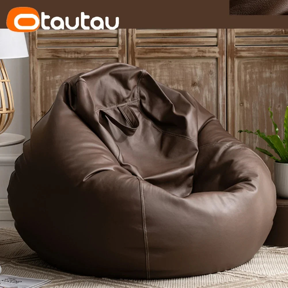 OTAUTAU 4ft Big Faux Leather Bean Bag Cover Without Filler Outdoor Beanbag Chaise Lounger Pouf Salon Game Movie Sac Puff DD004