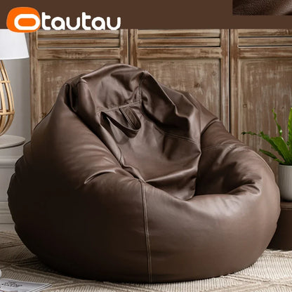 OTAUTAU 4ft Big Faux Leather Bean Bag Cover Without Filler Outdoor Beanbag Chaise Lounger Pouf Salon Game Movie Sac Puff DD004