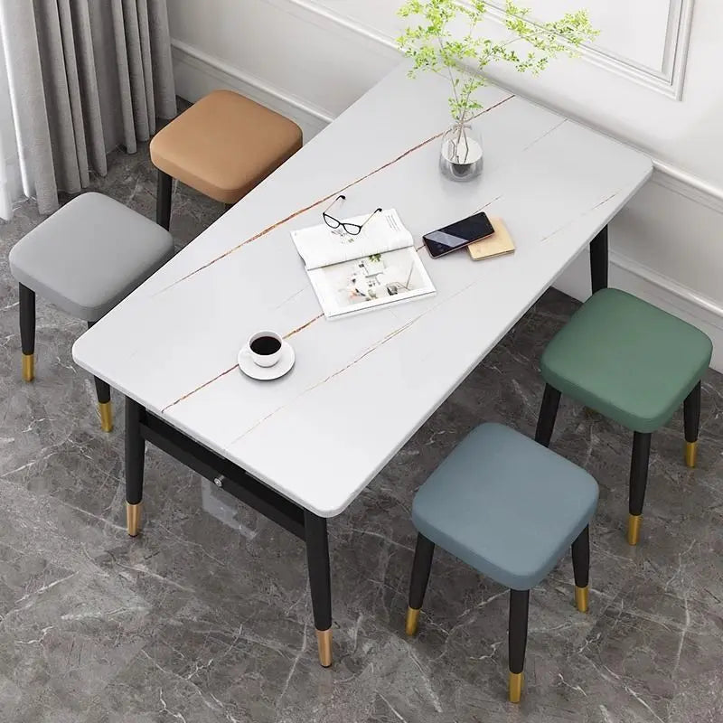Modern Cushioned Stool for Dining Room, Living Room, Bedroom, and Office | with Golden Foot Cover, Criss-cross Construction Leg