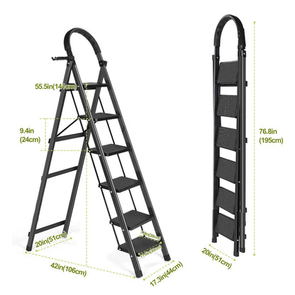 Step Ladder, Folding Step Stool, Heavy-Duty Step Ladder Stool with Handrail Wide Pedal, Anti-Slip Step Ladder with Handgrip, Mul