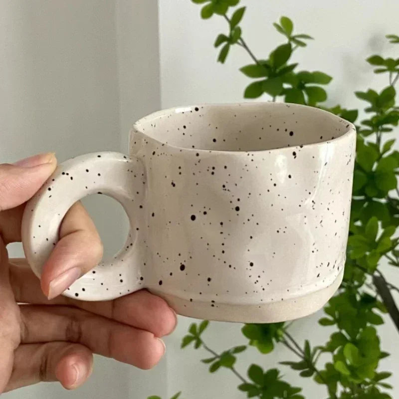 250ML Ceramic Mugs Creative Ring Handle Korean Style Irregular Splash Ink Coffee Cup Office Home Breakfast Tea Cup Handgrip Mug