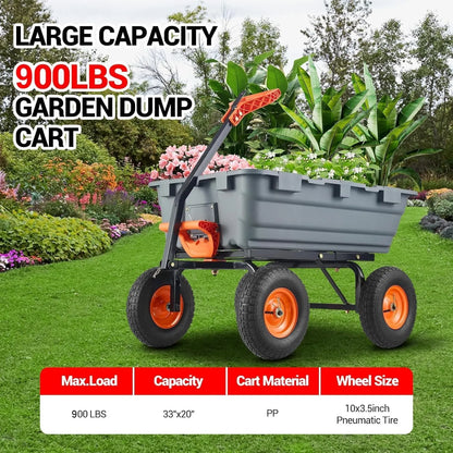 Poly Garden Dump Cart, 900Lbs Heavy Duty Utility Dump Wagon Yard Cart ,10" Tires