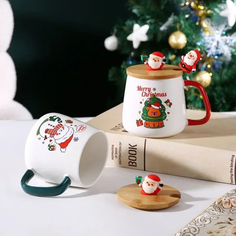 New Year Festive Christmas Xmas Theme Ceramic Mug Cup Set with Lid and Spoon Christmas Gift Box Mug Coffee Milk Tea Breakfast