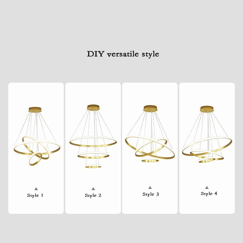 Nordic Simple Circles Pendant Lamp Chandelier LED 3 Rings lights for Dining Bar Living Room Chandelier Loft home decoration