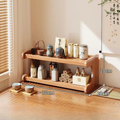 Simple Tiers Desktop Storage Rack Compact Space-saving Wood Tabletop Stand Multi-functional Sturdy Desk Bookshelf Seasoning