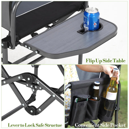 Oversized Folding Director Chair Heavy Duty 400LBS Portable Camping Chair With Side Table Pockets Outdoor Seat For Lawn Fishing