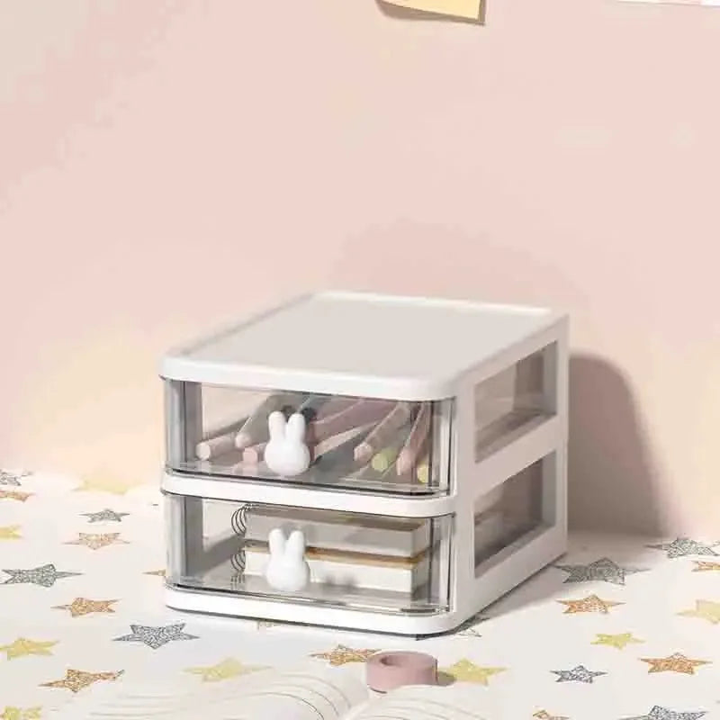 2-5 Layers Clear Stacking Drawer Organizer Multi-Tier PP Storage Box Cartoon for Office/Beauty Products, Modular Desktop System