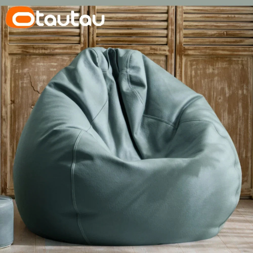 OTAUTAU 4ft Big Faux Leather Bean Bag Cover Without Filler Outdoor Beanbag Chaise Lounger Pouf Salon Game Movie Sac Puff DD004