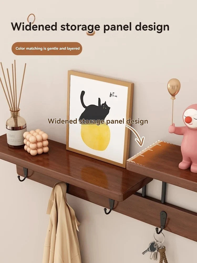 Solid wood clothes hook, multifunctional coat hook on the entrance entrance wall, key hook, wall mounted non perforated row hook