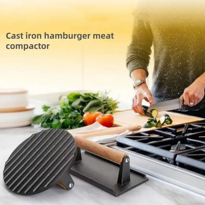 1pc Cast iron Rectangular Meat Press Round Heavy-Duty Steak Burger Press Barbecue Press For Flat Top Grill Hamburger Grinder