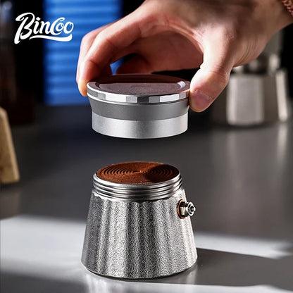 Bincoo Moka Pot Coffee Distributor, Aluminum Alloy Dosing Ring, Tamper, Anti-Spill Powder Funnel, Threaded Bottom Coffee Press