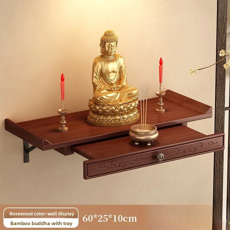 Buddha niche wall-mounted God of Wealth shrine non-solid wood Bodhisattva offering base incense burner storage shelf
