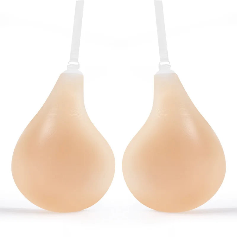 Spoon shaped lifting bra with shoulder straps for anti sagging, invisible and seamless gathering, silicone chest patch