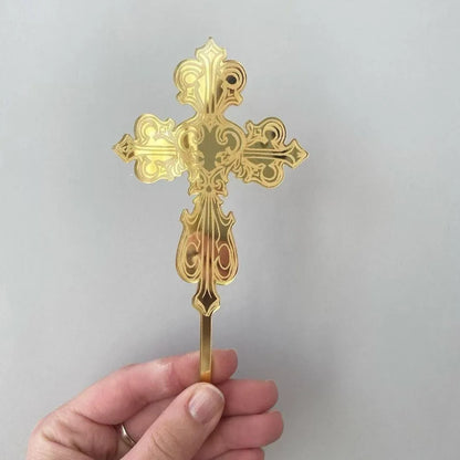 Ins Cross Christ Birthday Cake Topper Gold Acrylic Dove Cross for Eucharist Baby Baptism Party Cake Toppers Dessert Decoration