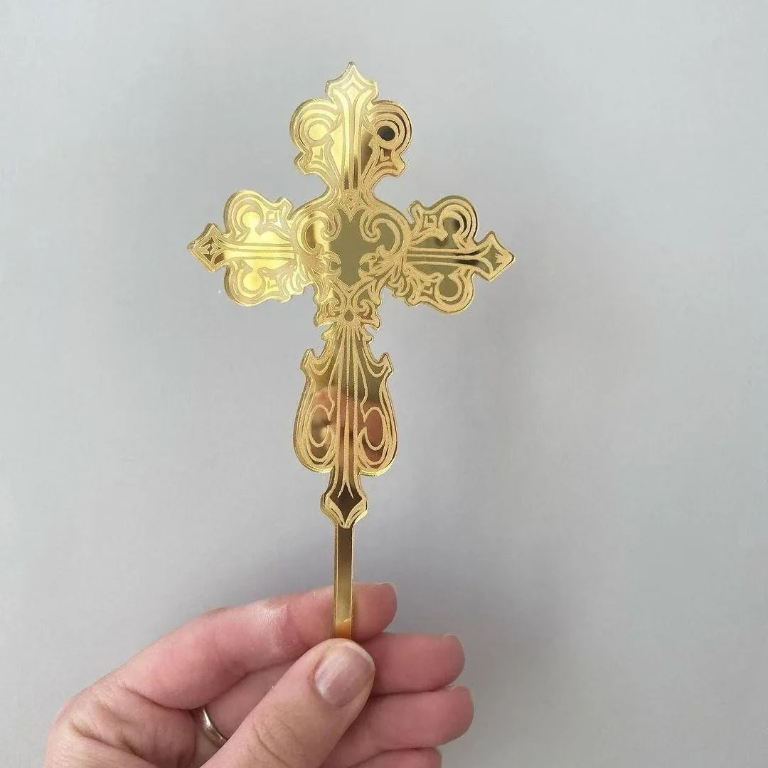 2025 Christ Cross Birthday Cake Topper Gold Acrylic Dove Cross Eucharist Baptism Party Communion Baptism Cake Topper Decoration