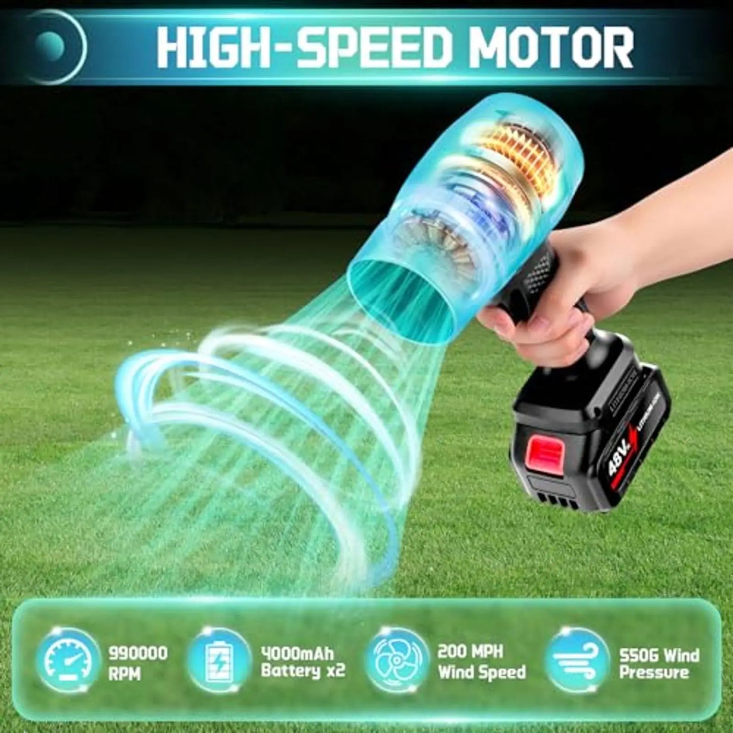 990000RPM Cordless Leaf Blower – Portable Electric Dust Cleaner with 2 Batteries, High-Speed Turbo for Yard Care