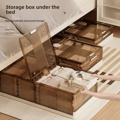 Folding storage ******der the bed Plastic transparent extra large roller dustproof storage box Clothes quilt finishing box