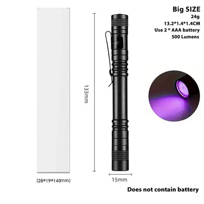 395nm UV Flashlight Ultraviolet Light,Pet Dog Cat Urine Detector Scorpion Finder,Portable UV Lamp w/ Pen Clip Use AAA Batteries