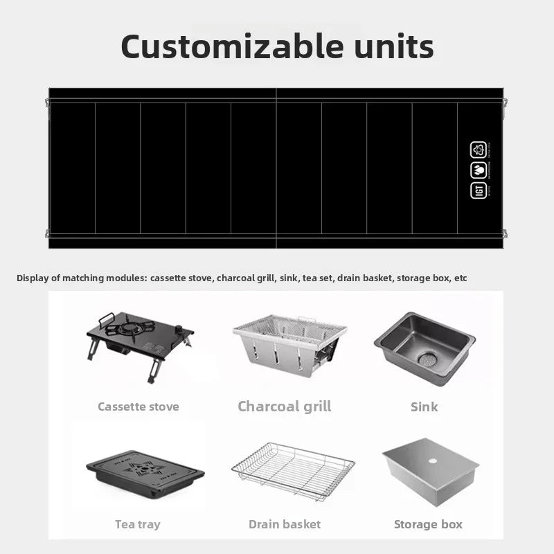 Portable Foldable Aluminum Camping Table Expandable IGT Modular Unit Outdoor Picnic Grill Kitchen Lightweight Folding Table