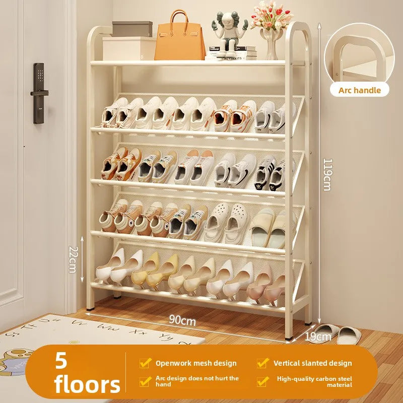 Steel shoe rack household door simple storage space saving metal multi-layer narrow shoe cabinet