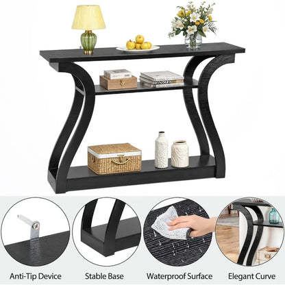 Console Table, Entryway Table with 3 Tier Storage Shelves, Narrow Long Sofa Table for Entryway, Living Room, Hallway, Couch