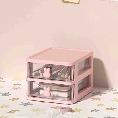 2-5 Layers Clear Stacking Drawer Organizer Multi-Tier PP Storage Box Cartoon for Office/Beauty Products, Modular Desktop System