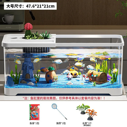 Fish tank household aquarium living room desktop ecological circulation tank filter oxygenation integrated tank with cover