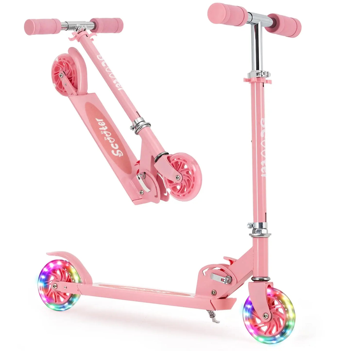 Kids Kick Scooter With LED Light Up Wheels Adjustable Height Foldable Lightweight Toddler Scooter For Boys Girls Age 3-12
