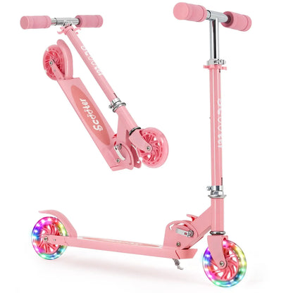 Kids Kick Scooter With LED Light Up Wheels Adjustable Height Foldable Lightweight Toddler Scooter For Boys Girls Age 3-12