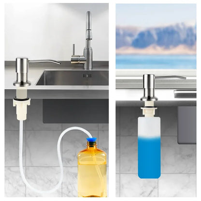 Stainless Steel Press Head Soap Dispenser for Kitchen Sink Soap Dispenser Extension Tube kit Under Sink Soap Dispenser Pump