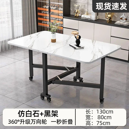 Folding dining table for small household multifunctional folding rock board table rectangular living room movable dining table