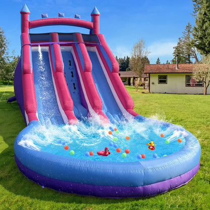 Pink-Purple Dual-Slide Inflatable Water Slide, Large Inflatable Pool , Water Slide Grade Inflatable Water Slide Outdoor Indoor