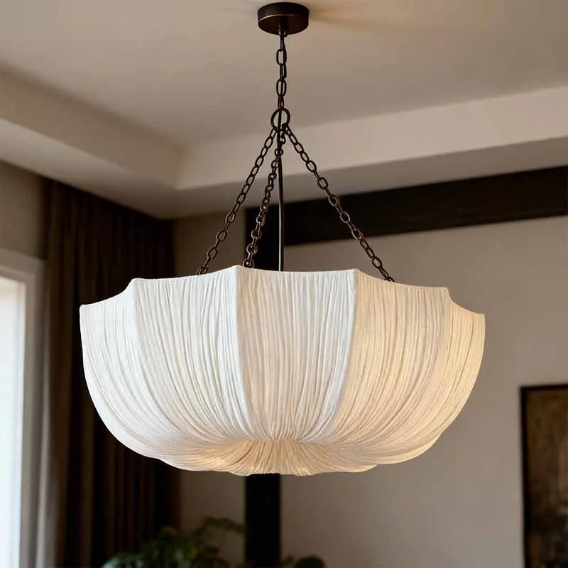 Retro Iron Chain Pendant Lamps Japanese Fabric Chandelier Living Dining Room Bedroom Ceiling lampLustre Hanging Light Fixture