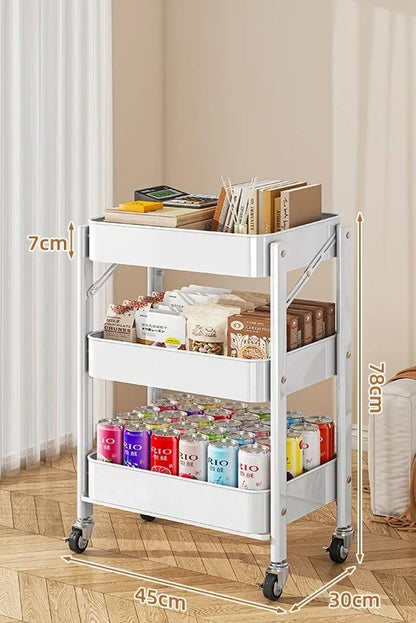 Foldable Multi Tier Rolling Trolley Organizer Cart Kitchen Home Bedroom Books Snacks Portable Storage Cart Wheels Furniture