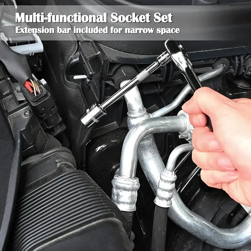 46pc Drive Socket Set 1/4 inch Ratchet Wrench Set Mechanic Tool Kits for Auto Repair Hous with Sockets Metric Hex Bit Socket Set