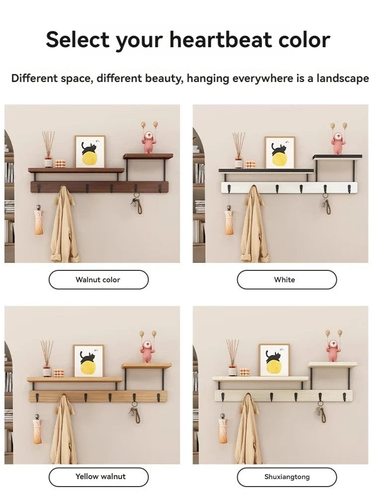 Solid wood clothes hook, multifunctional coat hook on the entrance entrance wall, key hook, wall mounted non perforated row hook