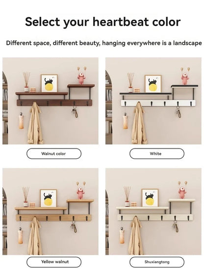 Solid wood clothes hook, multifunctional coat hook on the entrance entrance wall, key hook, wall mounted non perforated row hook