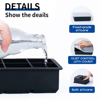 Large Ice Cube Tray Silicone Ice Cubes Mold Easy Release Whiskey Ice Tray With Lid Stackable Square Ice Mold For Cocktails Juice