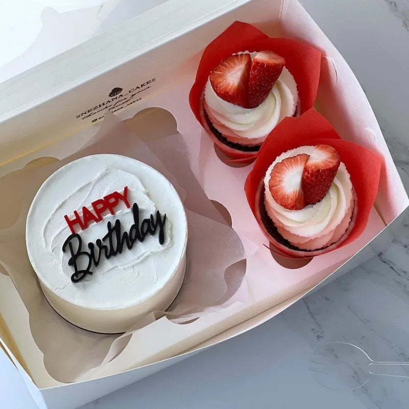 New side acrylic Happy Birthday Cake Topper Red gold combo Kids Party Cupcake Toppers For Baby Shower Gift Dessert Decoration