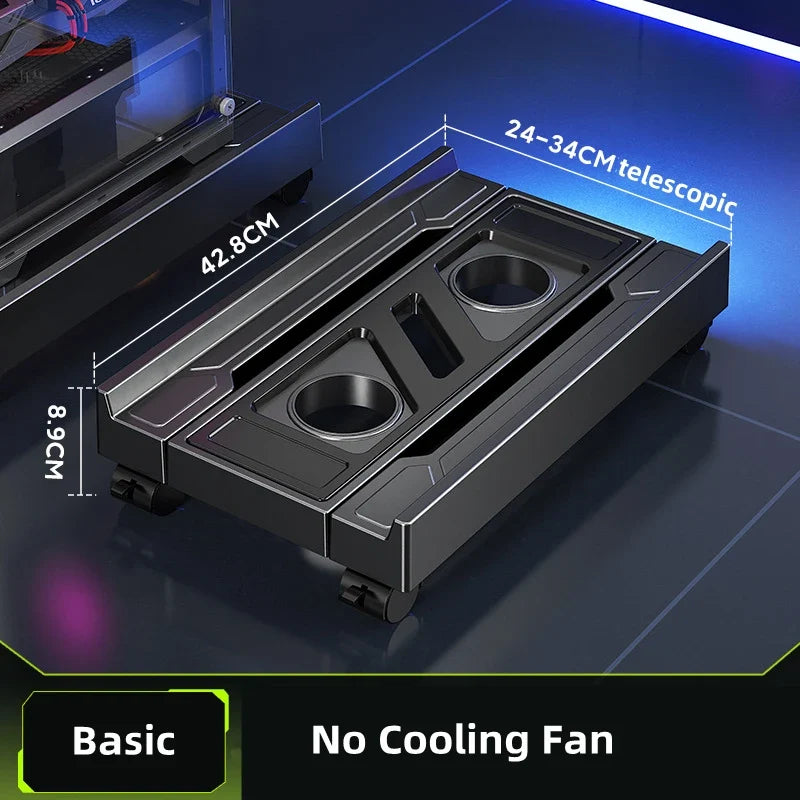 Mobile PC Tower Stand Adjustable Computer CPU Holder Telescopic Desktop Stand CPU Cart with RGB Cooling Fan Heat Dissipation