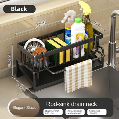 Sink Organizer Dish Brush Holder Rustproof Plastic Sink Sponge Holder with Auto Drain Tray Kitchen Soap for Brush Soap