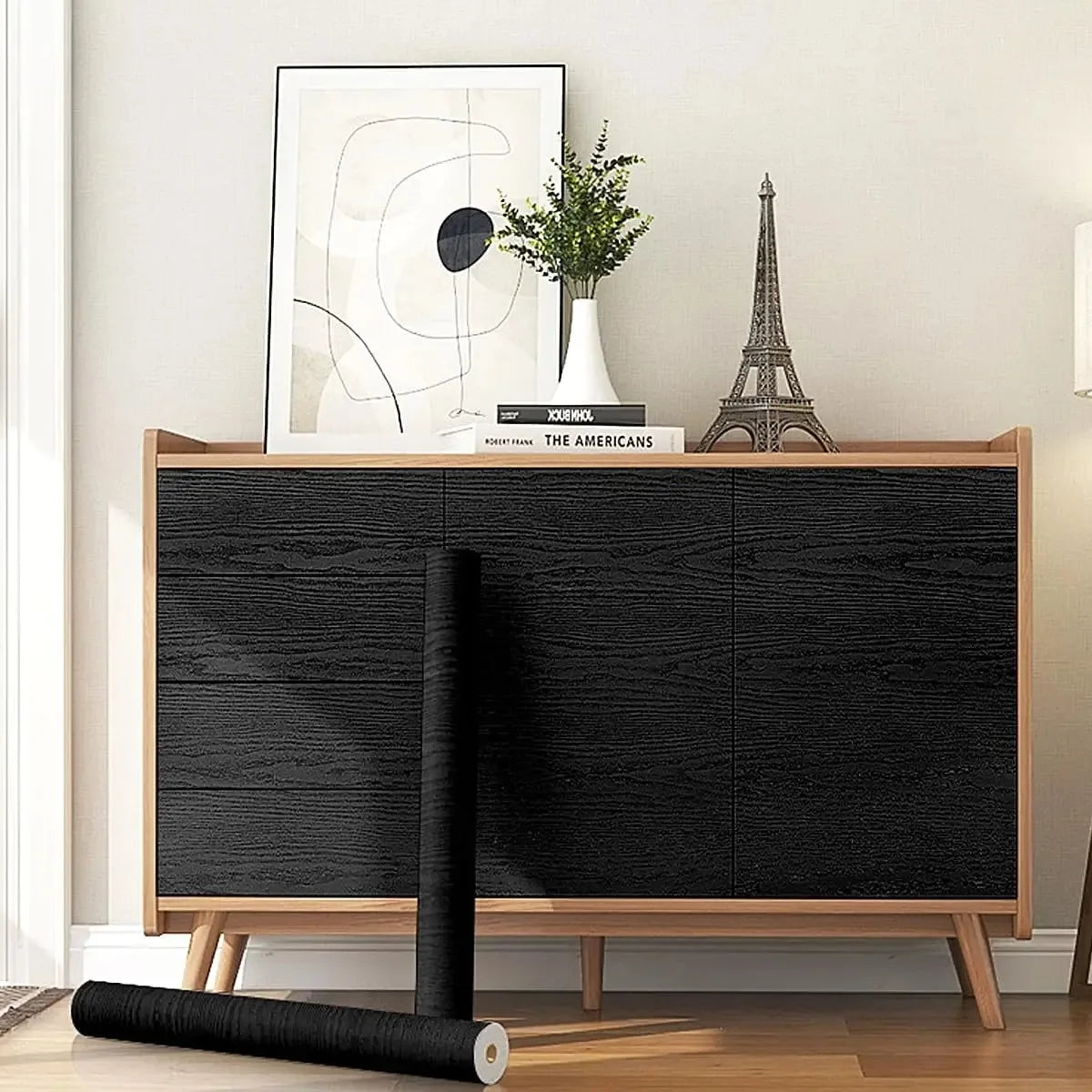 40cm Black Wood Peel And Stick Paper Decorative Self-Adhesive Film For Furniture Real Wood Tactile Sensation Surfaces Easy Clean