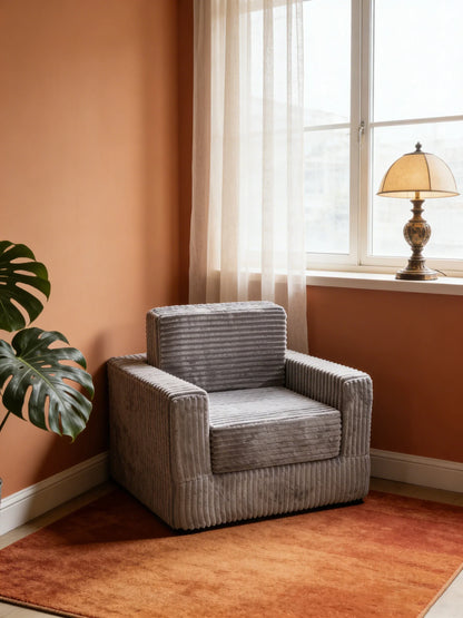 Plush Jumbo Corduroy All-Foam Armchair - Oversized Single Sofa, No-Legs Floor Chair for Cozy Home Decor