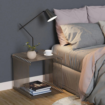 Side Table with Metal Frame, Modern Minimalist End Table, Space-Saving Bedside Table, Nightstand Suitable for Bedroom