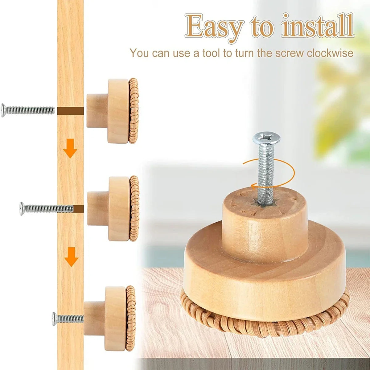6-24Pcs Rattan Drawer Knobs Boho Rattan Wooden Dresser Knobs Handmade Cabinets Dresser Handles Furniture Wardrobe Door Pulls