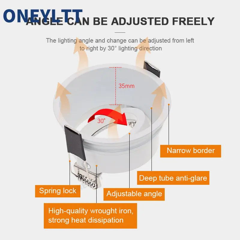 Recessed LED Ceiling spotlight Frame Round GU10 Fixture Holders Adjustable   Spot Light  light bases Fitting
