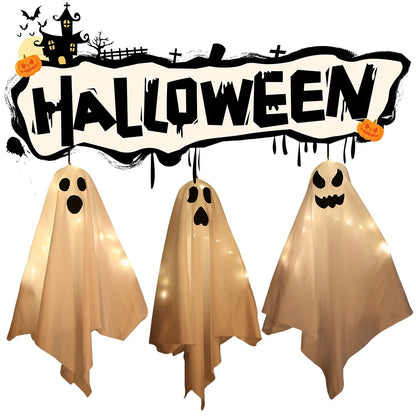 1/3PCS Spooky Ghost Halloween Decoration Waterproof Halloween LED Fabric Hanging Ghost Light for Lawn Garden Home Party Decor