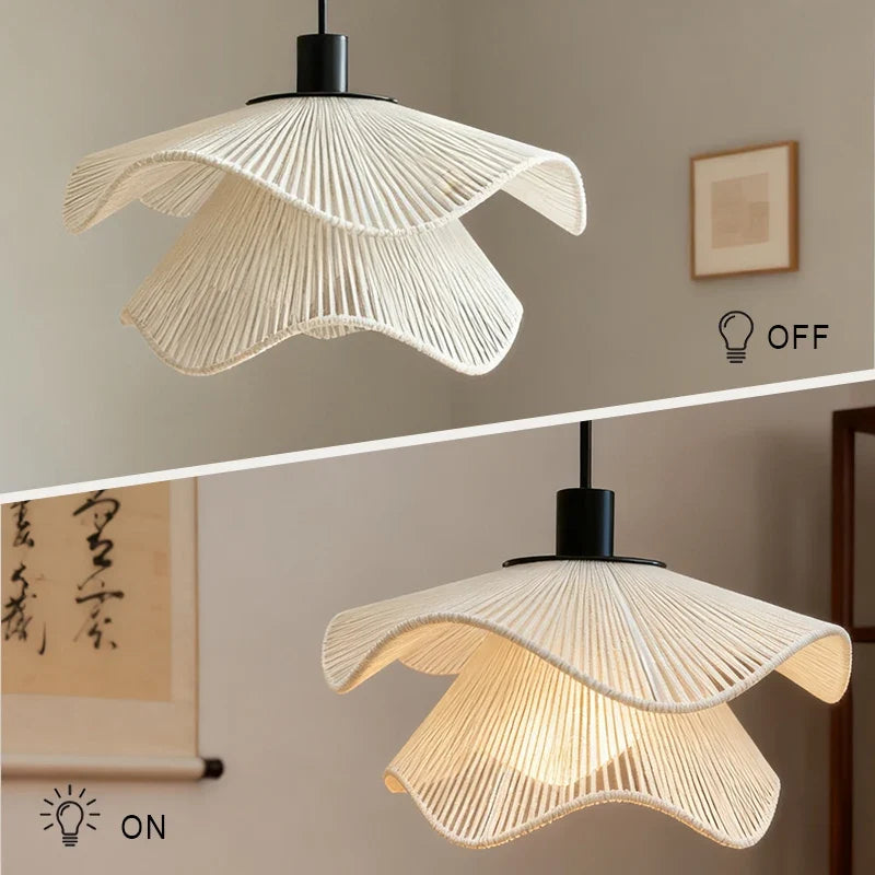 LED E27 Pendant Light Wabi Sabi Style Hemp Rope Pendant Lamp Warm Lights Living Room Bedroom Restaurant Home Decor Lighting
