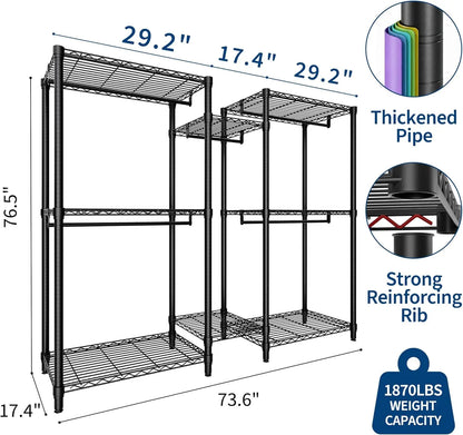 5-Tier Clothes Rack Heavy Duty Garment Rack with 8 Adjustable Shelves 5 Hanging Rods for Hanging Clothes 187W x 44D x 194H cm